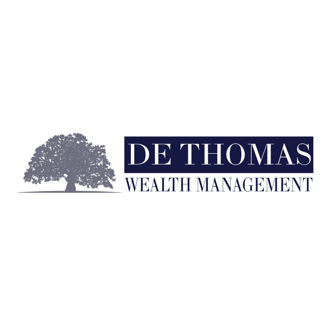 The logo for de thomas wealth management has a tree on it.