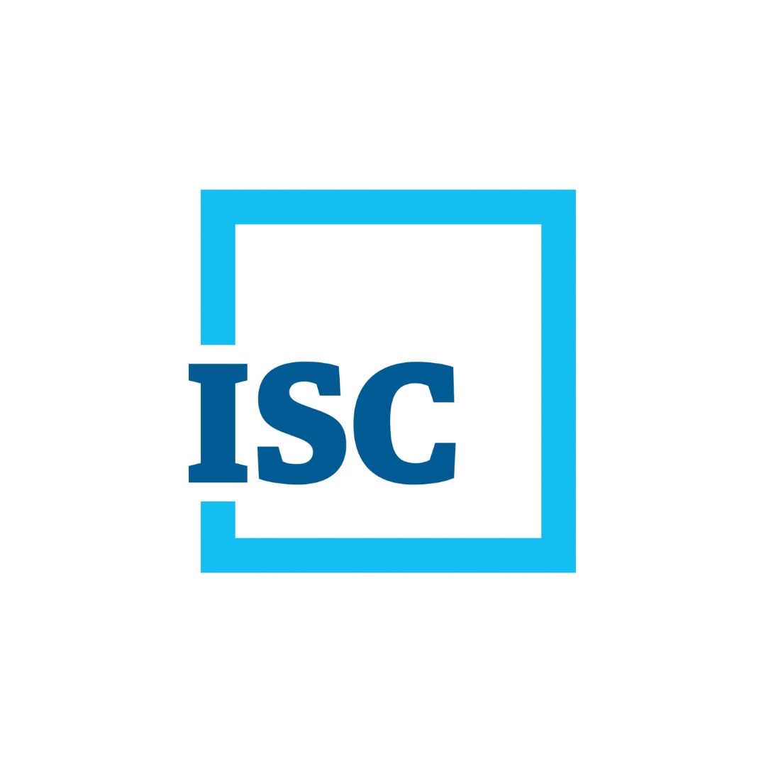 A blue square with the word isc inside of it.