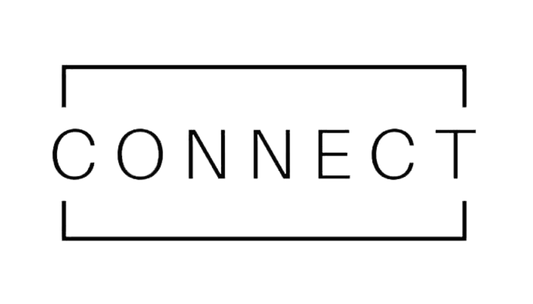 The word connect is written in a pink frame on a white background.