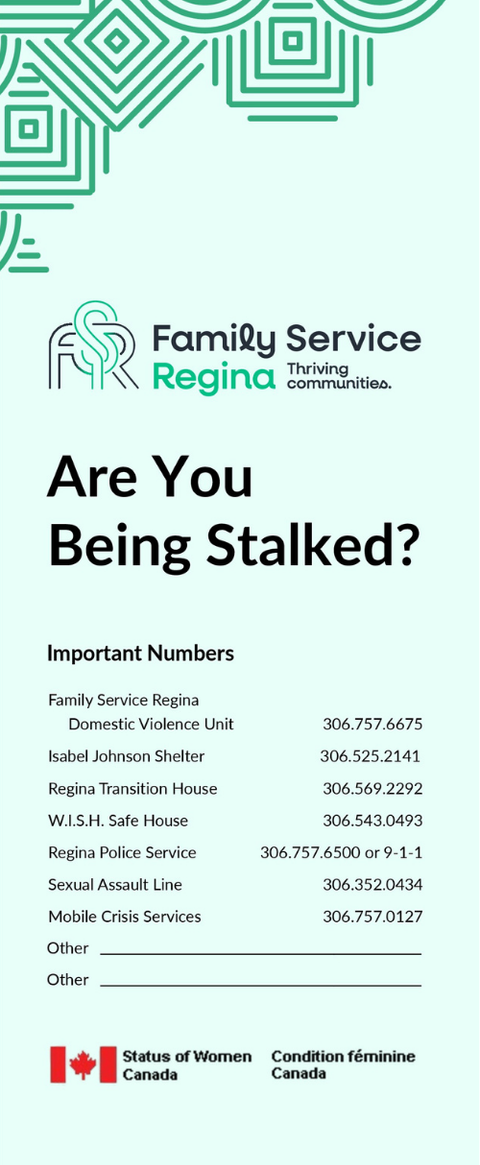 A light green informational brochure from Family Service Regina titled 
