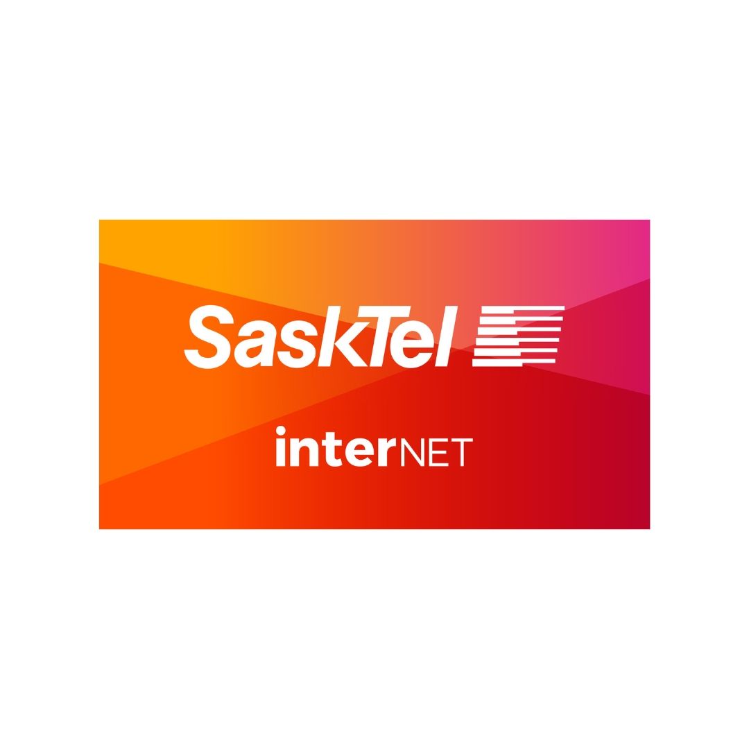 A red and orange sasktel internet logo on a white background
