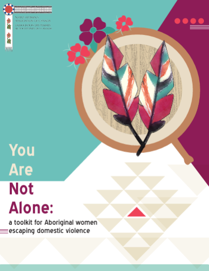 A toolkit cover for Aboriginal women escaping domestic violence, featuring stylized feathers, flowers, and geometric art.