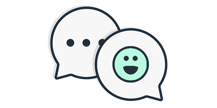 Two speech bubbles with a smiley face in the middle.