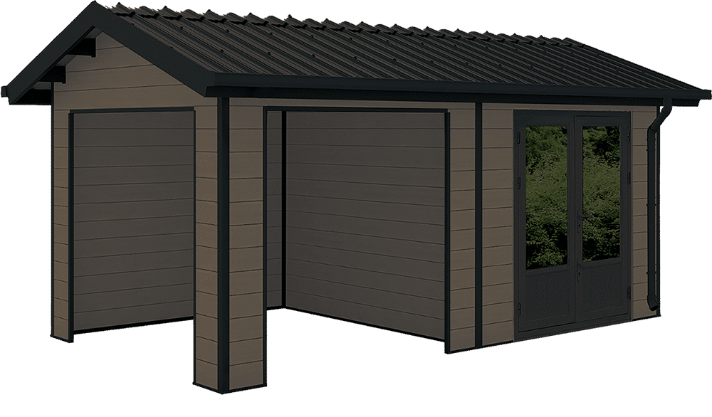 Un dessin d'un garage avec un toit noir