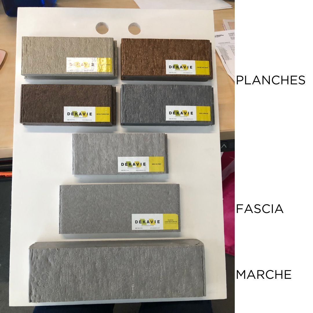 Une exposition de différents types de tapis, notamment des planches de fascia et de marche