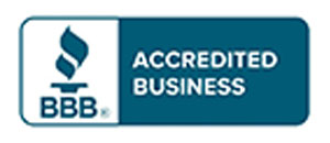 A blue sign that says accredited business on it