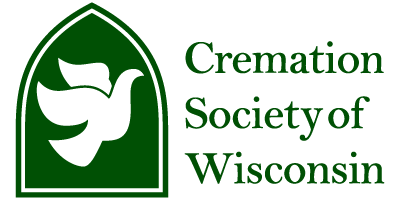 The cremation society of wisconsin logo has a dove on it