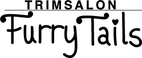 Het logo voor trimsalon furry tails is zwart-wit.