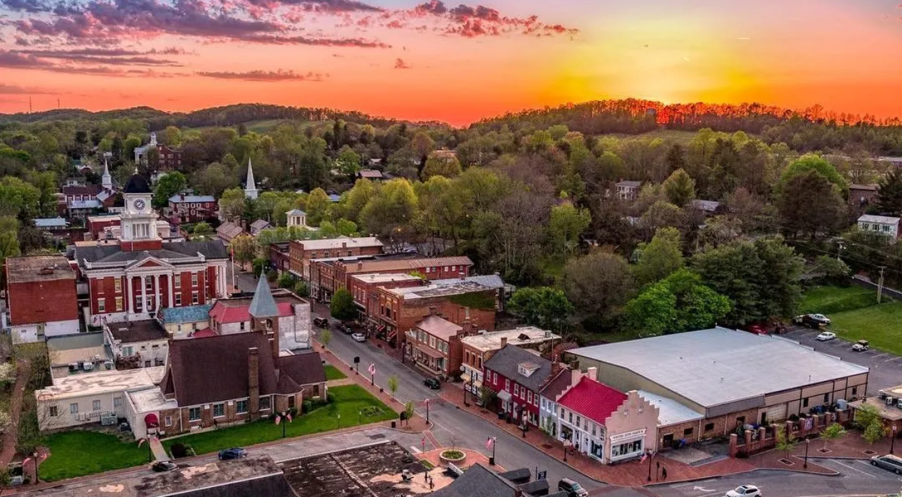 Jonesborough Tennessee Downtown aeriel shot