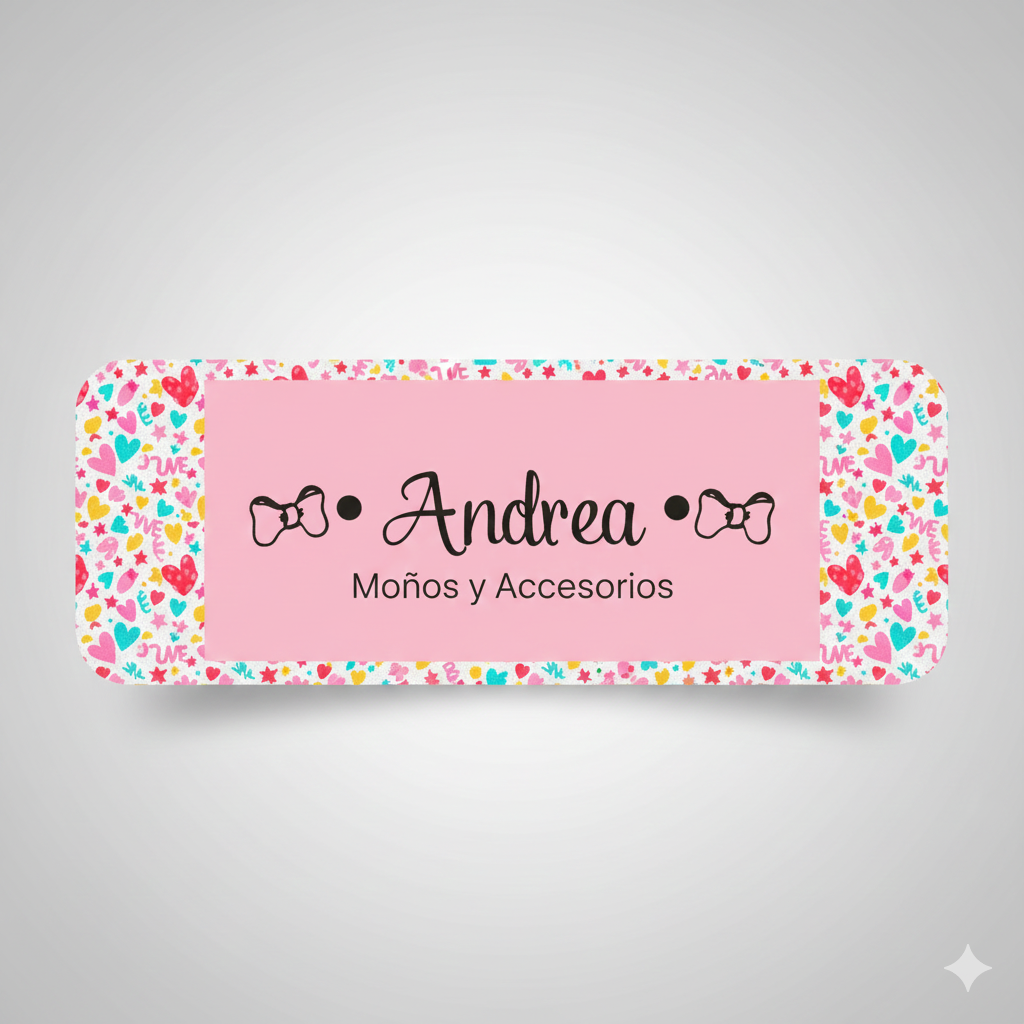 Etiqueta de tienda con estampado de corazones y color rosa para 