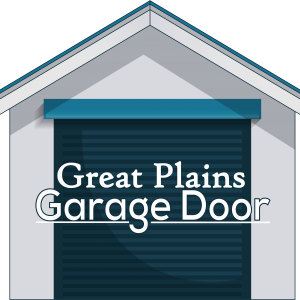 Garage door with the logo "Great Plains Garage Door".