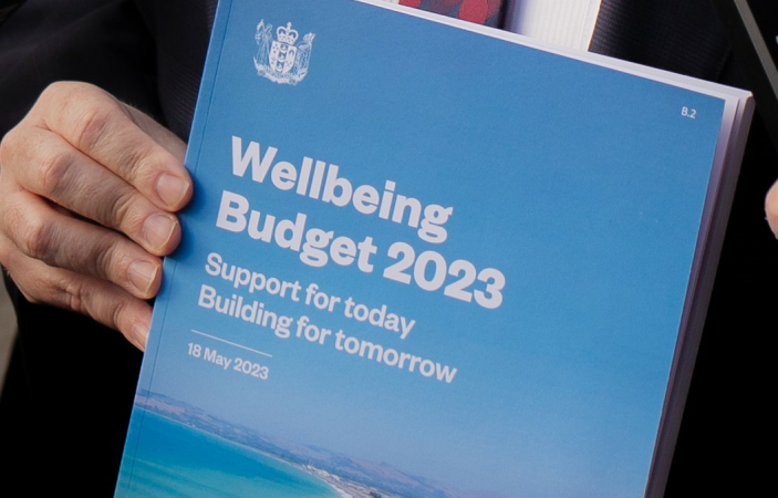 The Wellbeing Budget 2023 being held by Grant Robertson