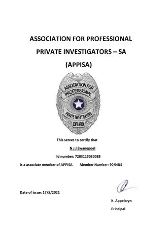 A badge with a star on it is on the cover of an association for professional private investigators - sa appisa.