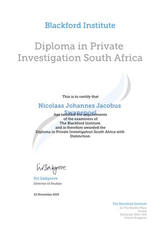 A diploma in private investigation south africa from the blackford institute