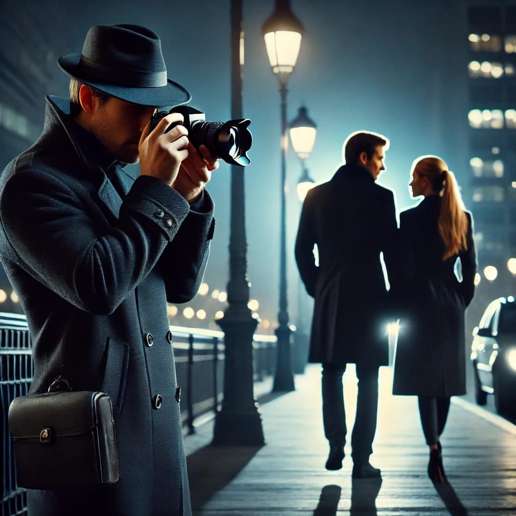 A man in a hat is taking a picture of a couple
