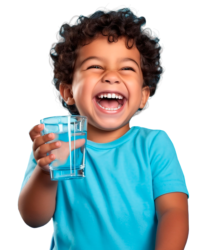 a child drinking clean water after Gorjanc installed Halo Water System