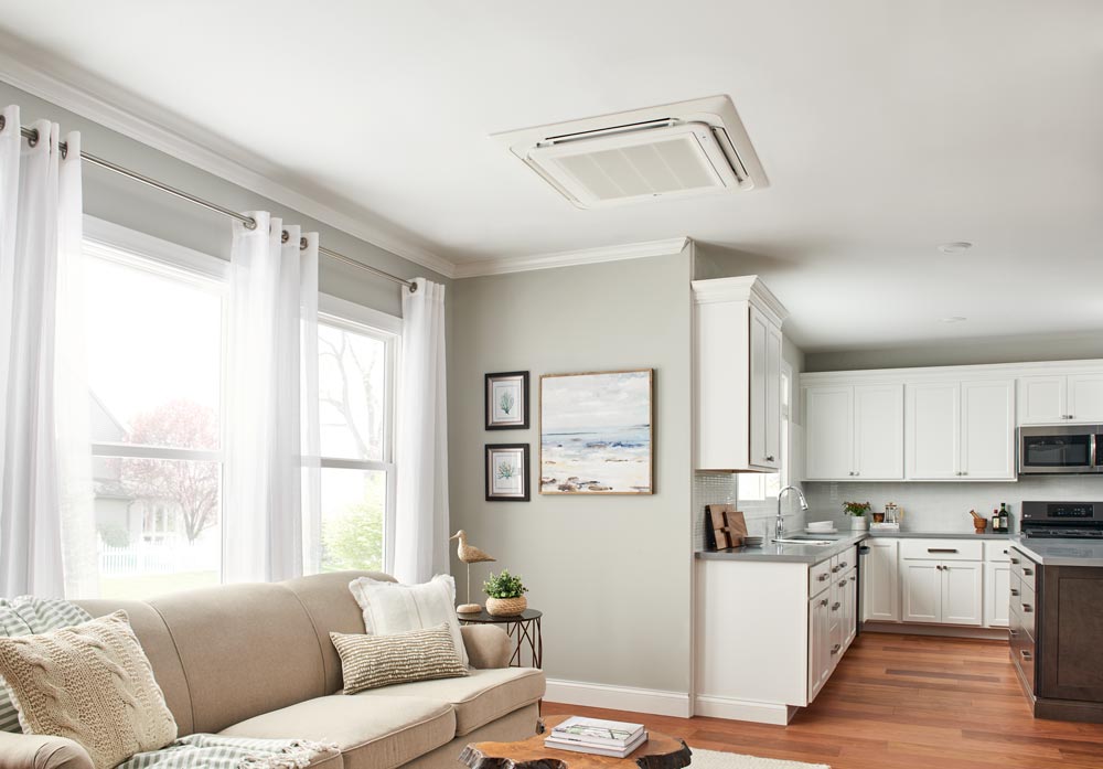 mini-split heating provides a comfortable atmosphere in your open plan kitchen