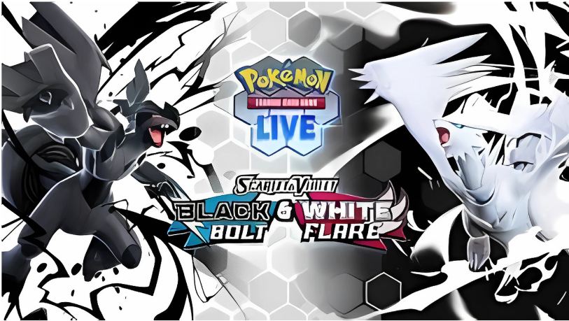 Zekrom and Reshiram face off in a Pokémon TCG Live banner for the Black & White series.