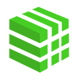 A green cube with white stripes on a white background.