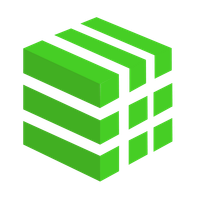 A green cube with white stripes on a white background.