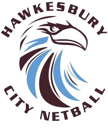 Hawkesbury City Netball logo with stylized eagle in maroon, blue, and white