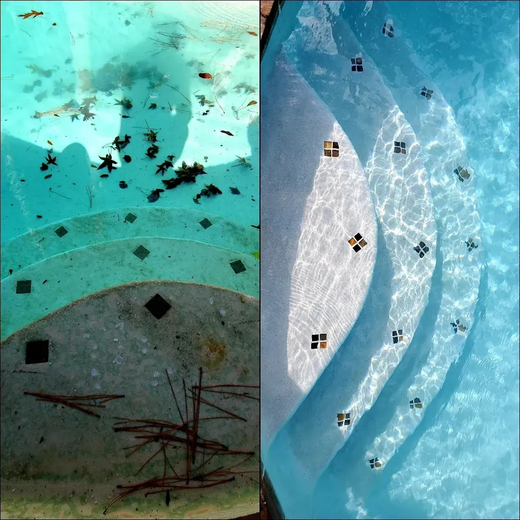 A before and after photo of a swimming pool