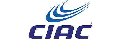 Un logotipo de ciac azul y blanco sobre un fondo blanco