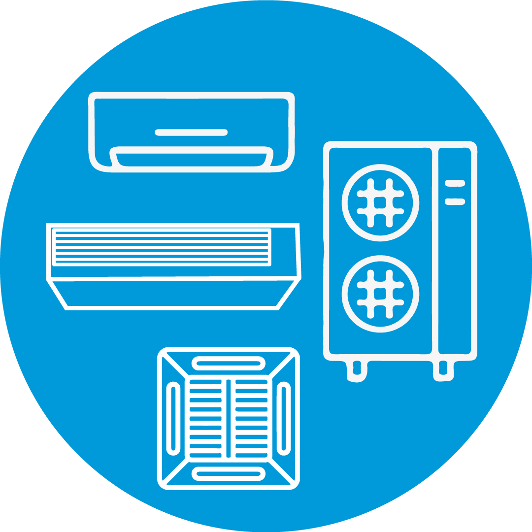 Hay muchos tipos diferentes de aires acondicionados en este ícono.