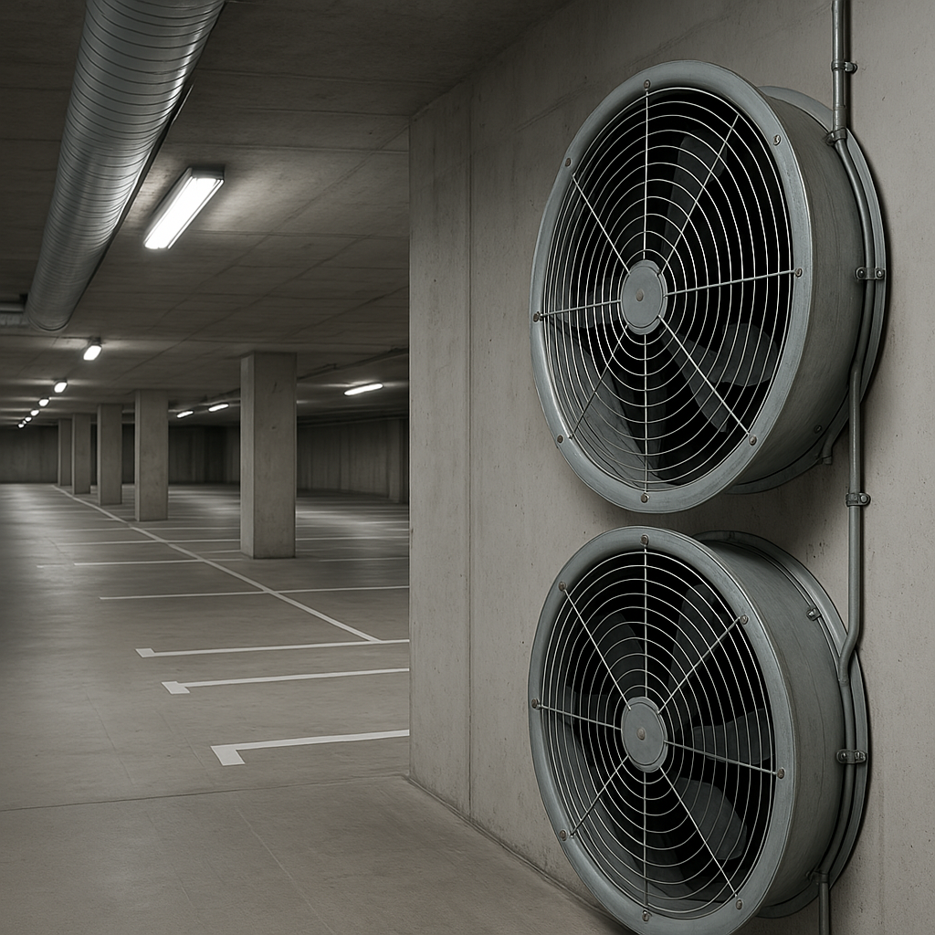 Ventiladores axiales en estacionamiento