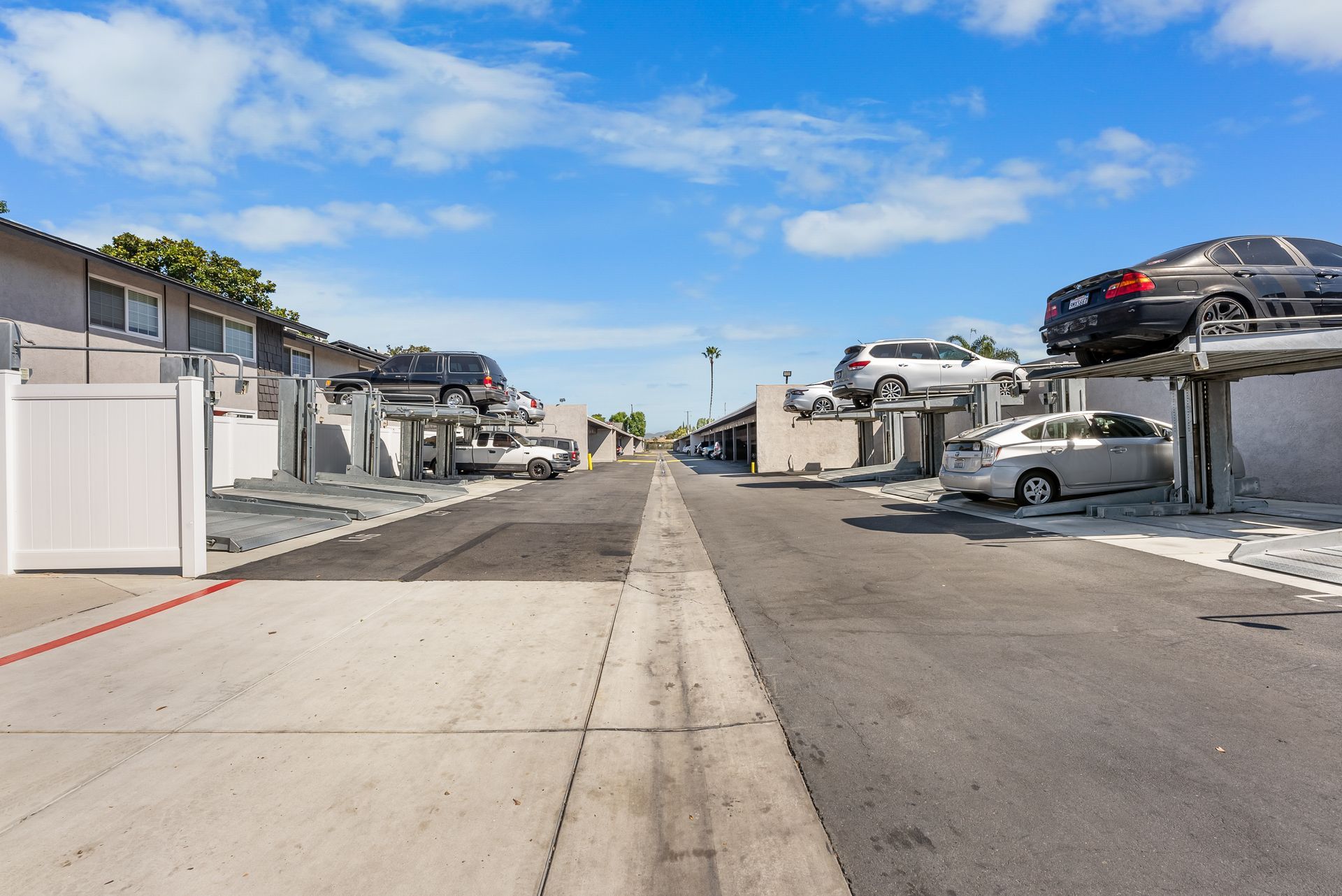 parking lot with vertical parking lifts