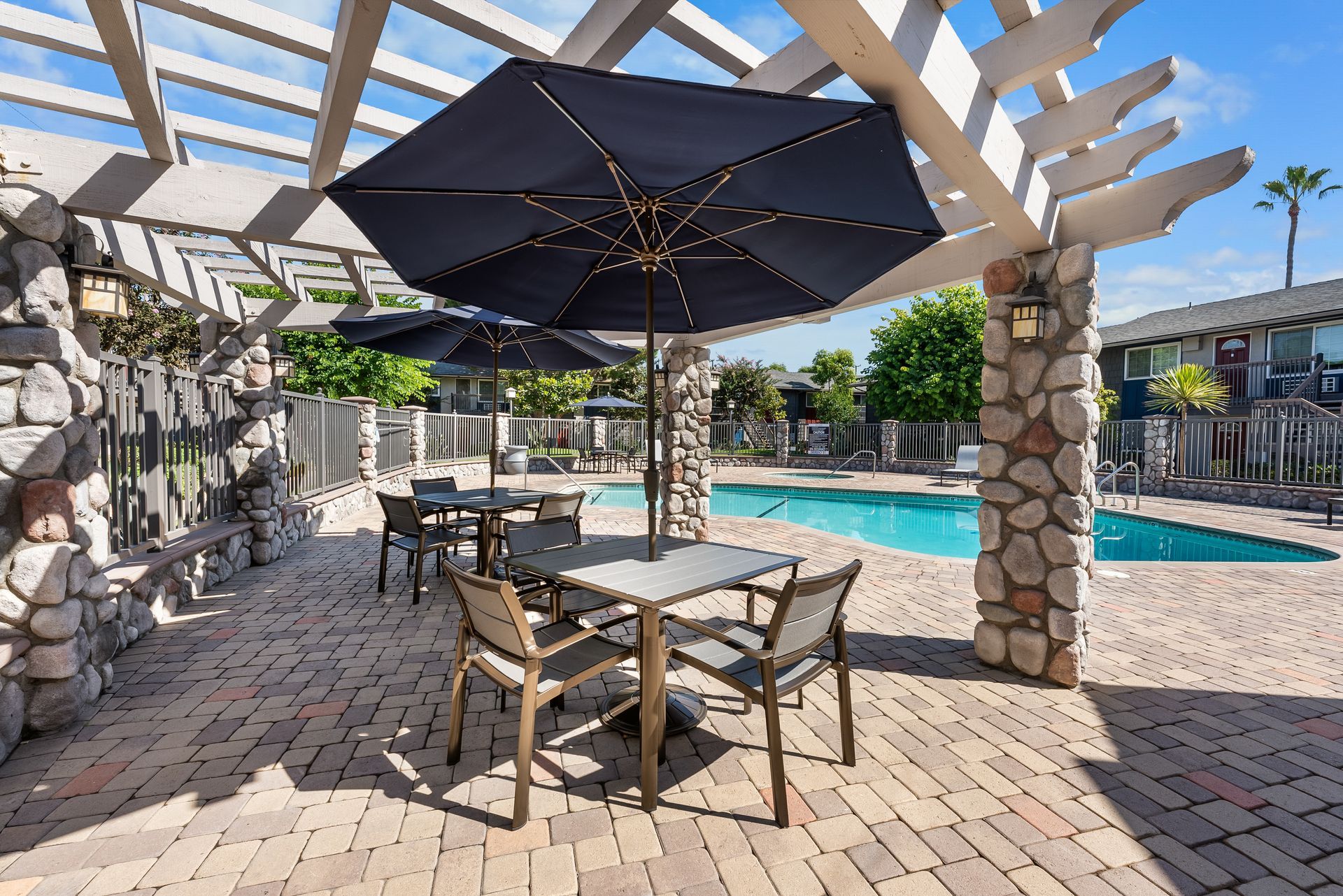 umbrella and picnic table