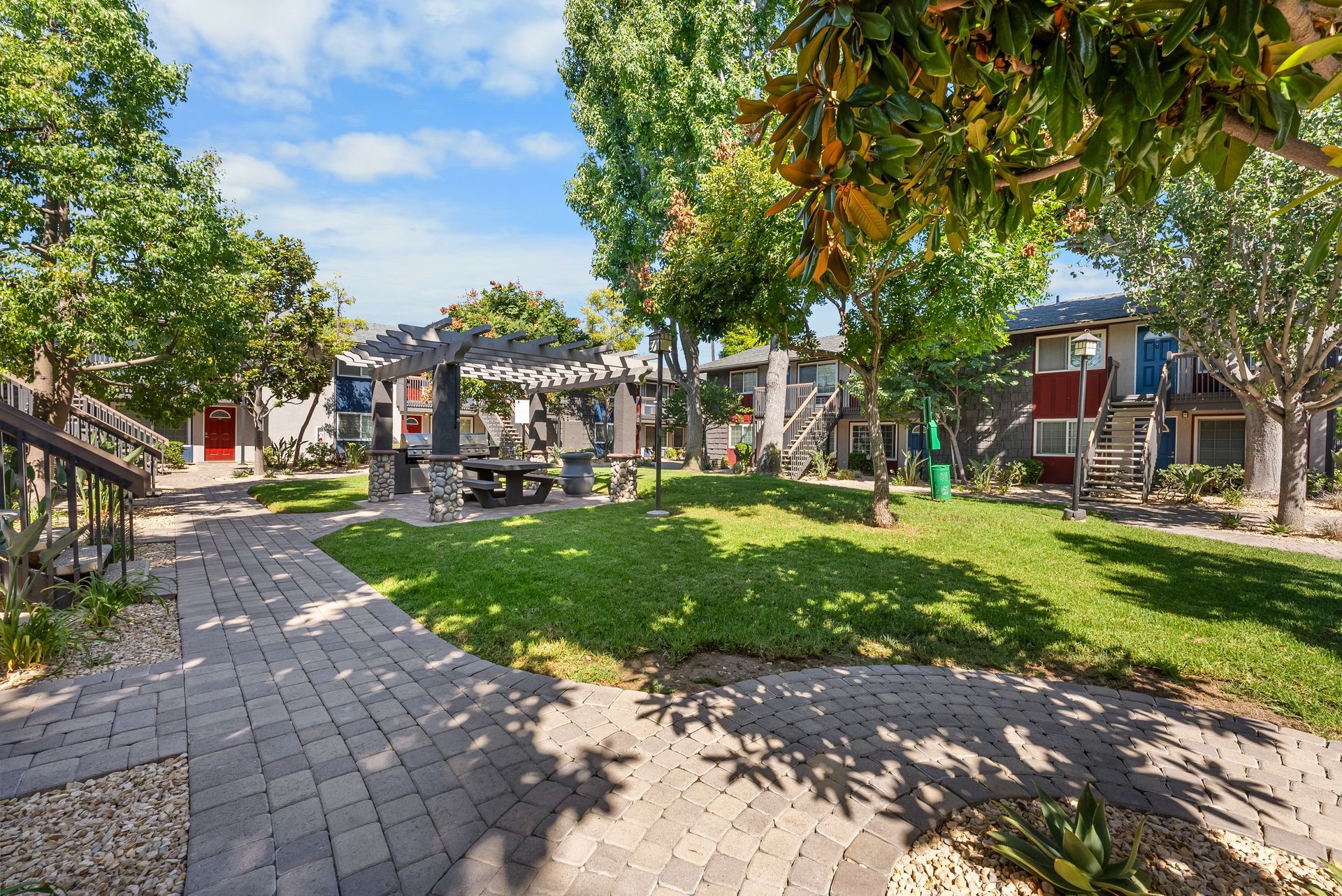 shaded courtyard with tree