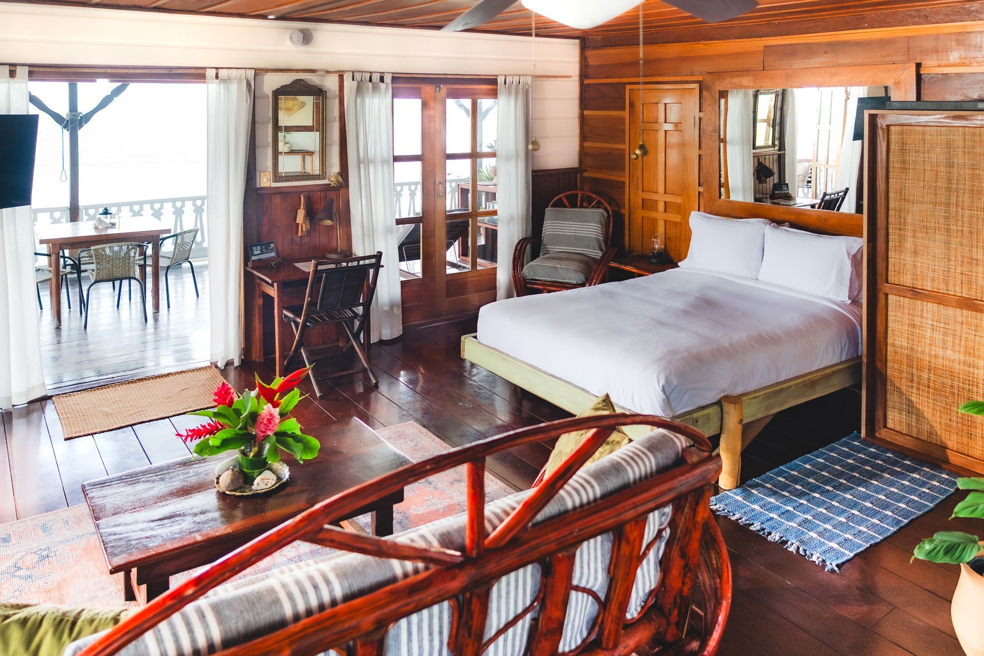 There is a large bed in the middle of the room.