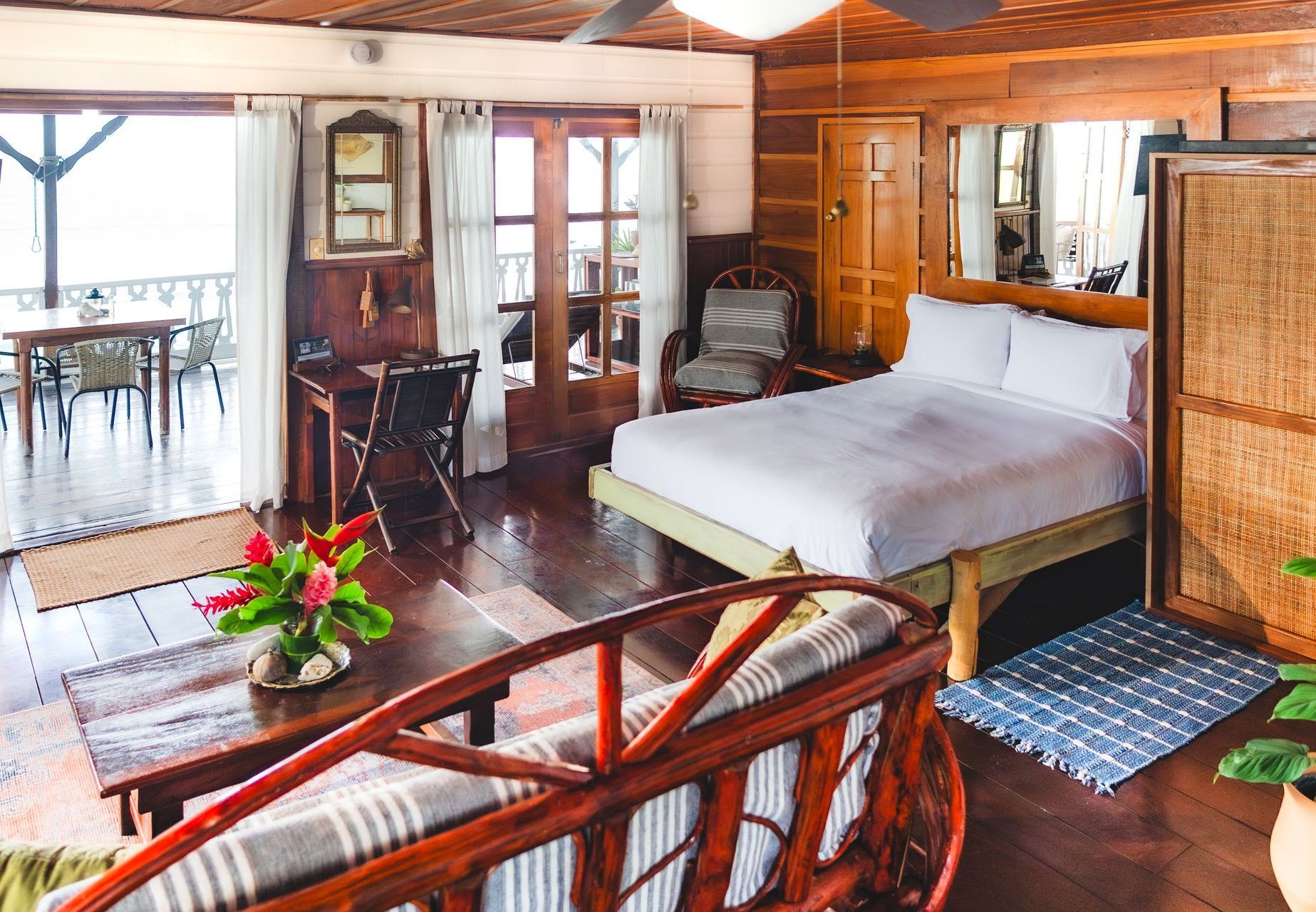 There is a large bed in the middle of the room.