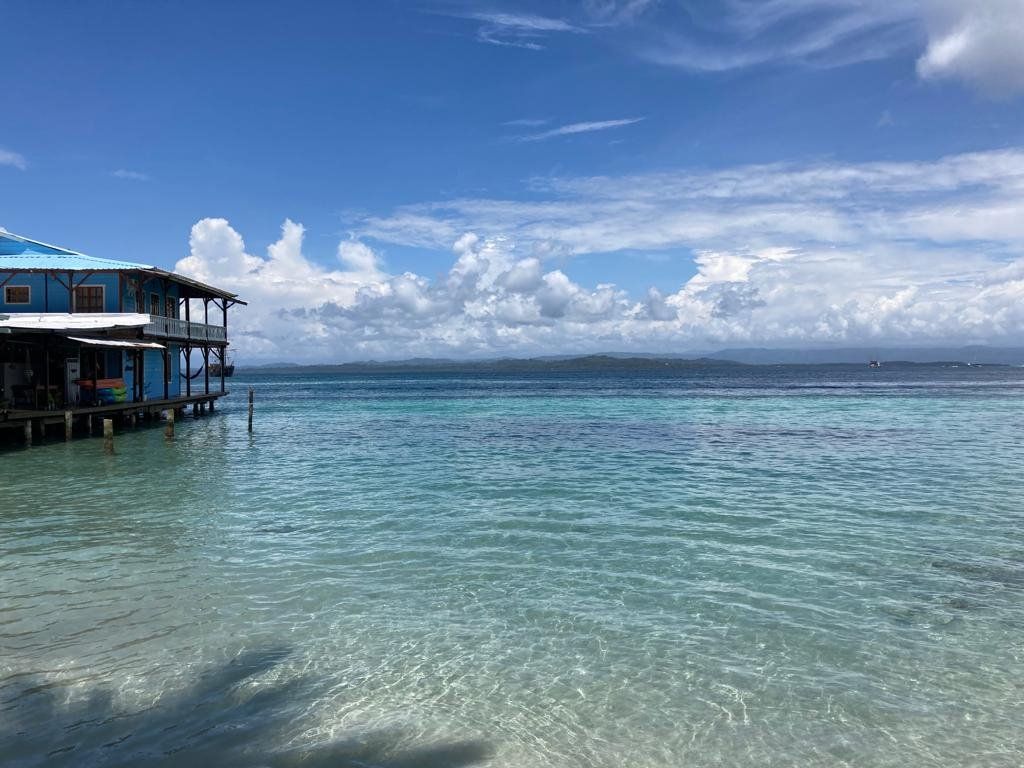 Casa Acuario hotel on stilts in the middle of the ocean.