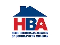 Logo for Home Builders Association of Southeastern Michigan: blue house shape, red 