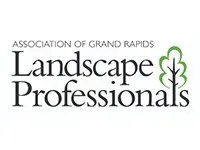 Logo for Association of Grand Rapids Landscape Professionals, black text with green tree graphic.