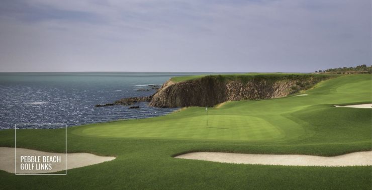 A golf course on a cliff overlooking the ocean.