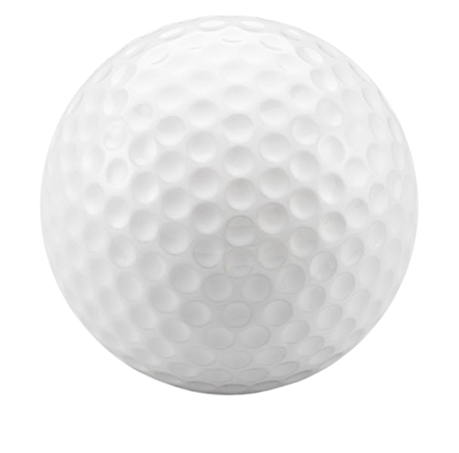 A close up of a white golf ball on a white background.