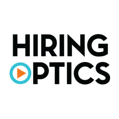 A logo for hiring optics with a play button