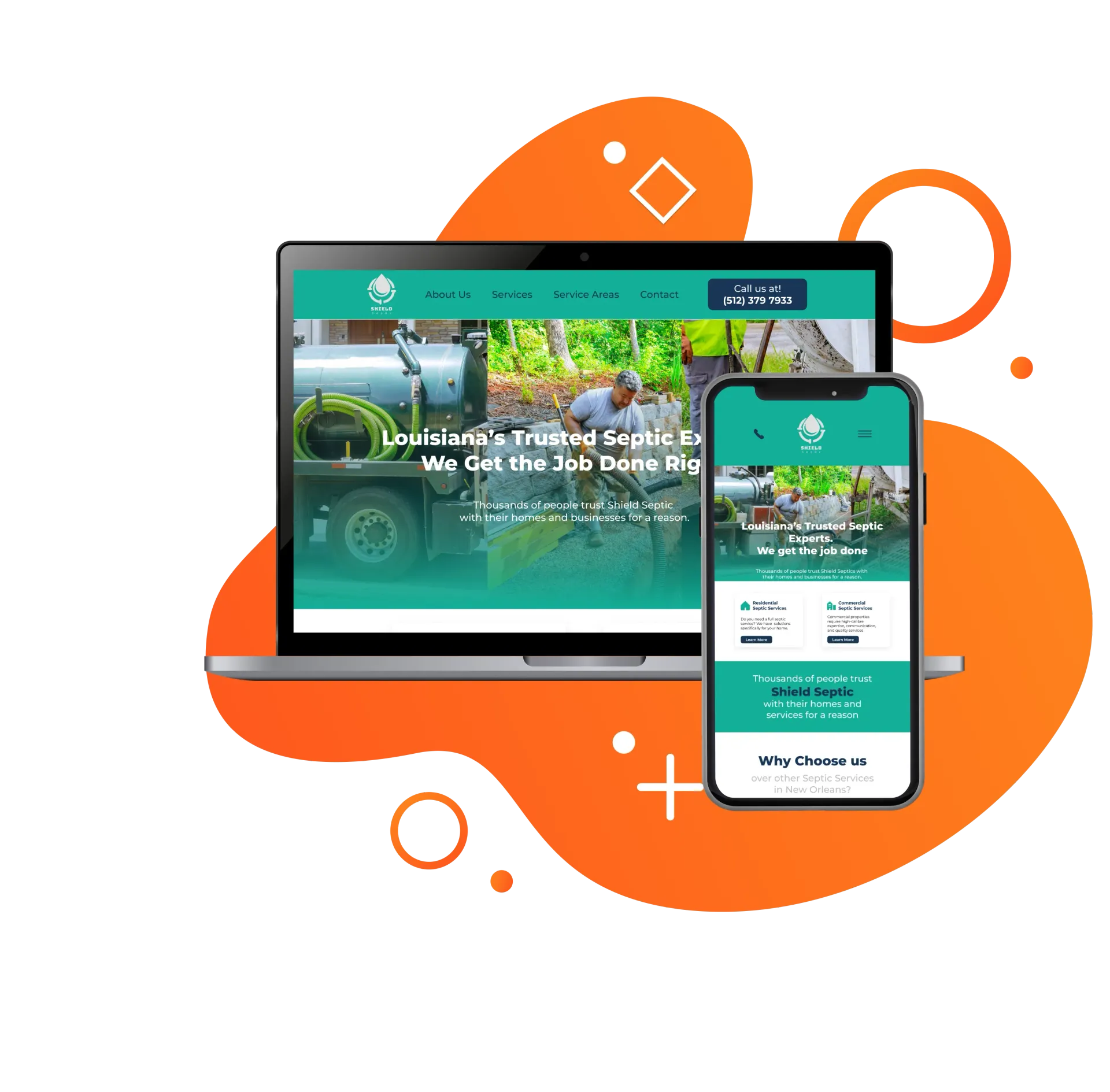 A phone with a roofing company website on it.