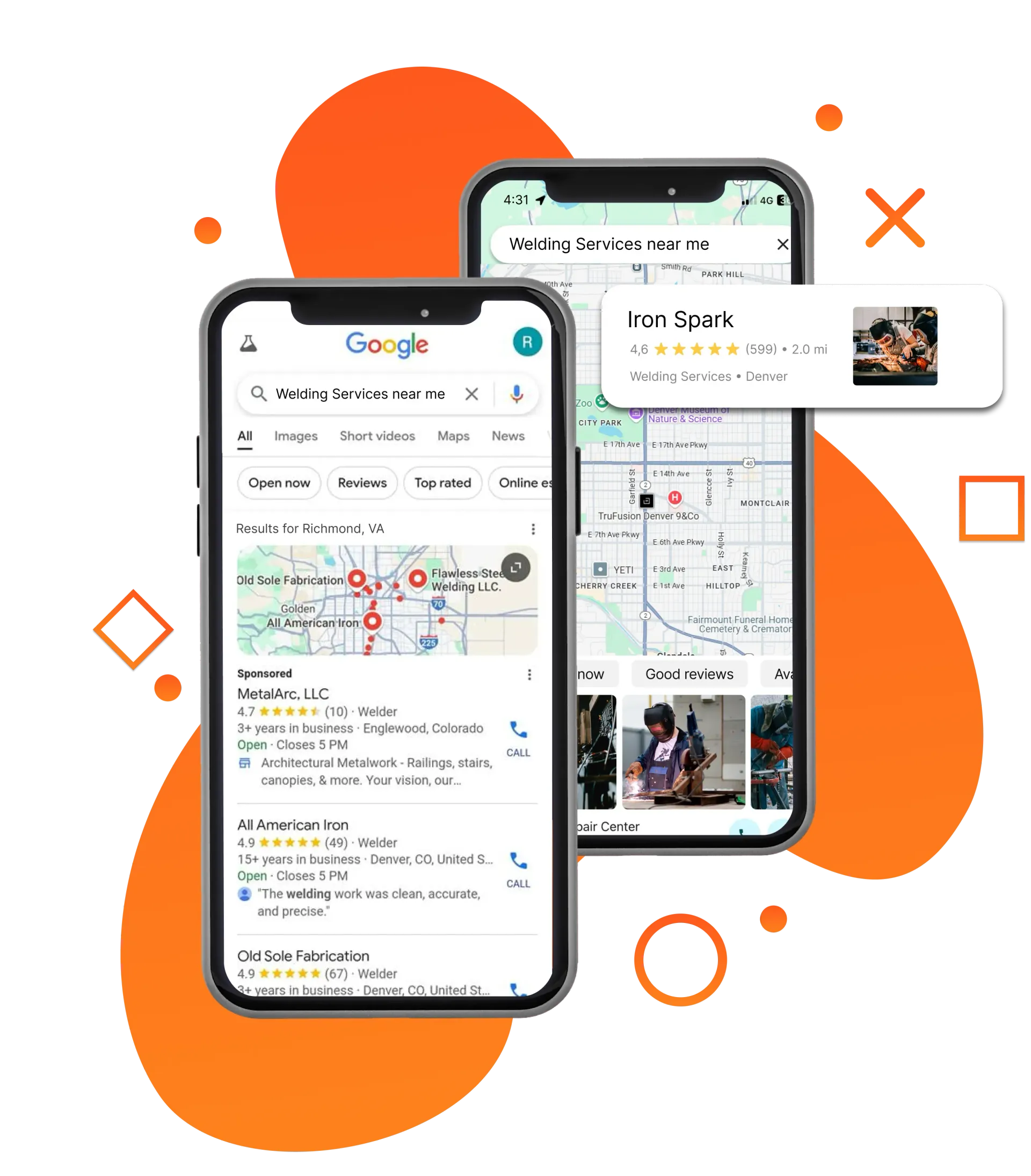A cell phone is open to a google search page.