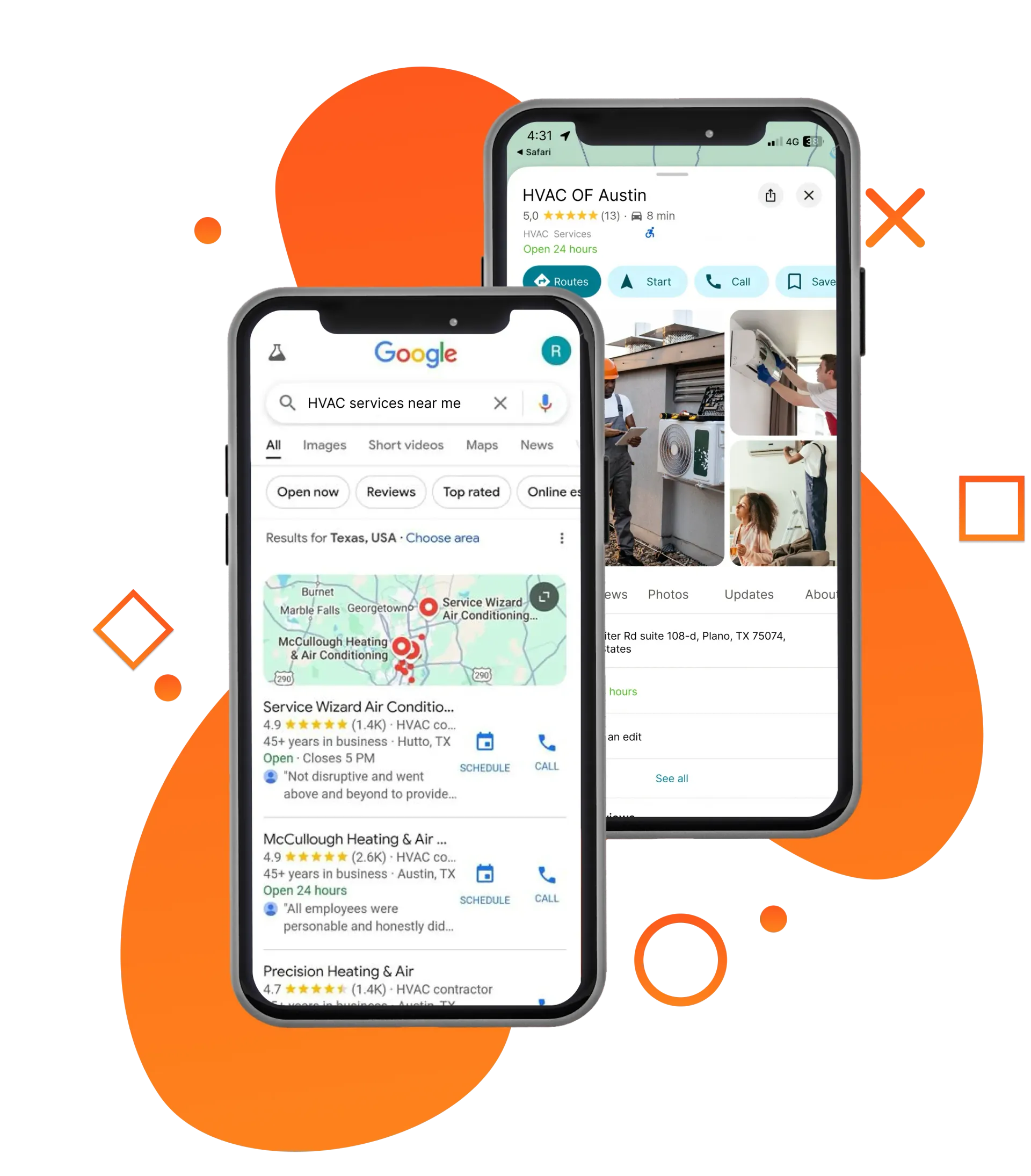 A cell phone is open to a google search page.
