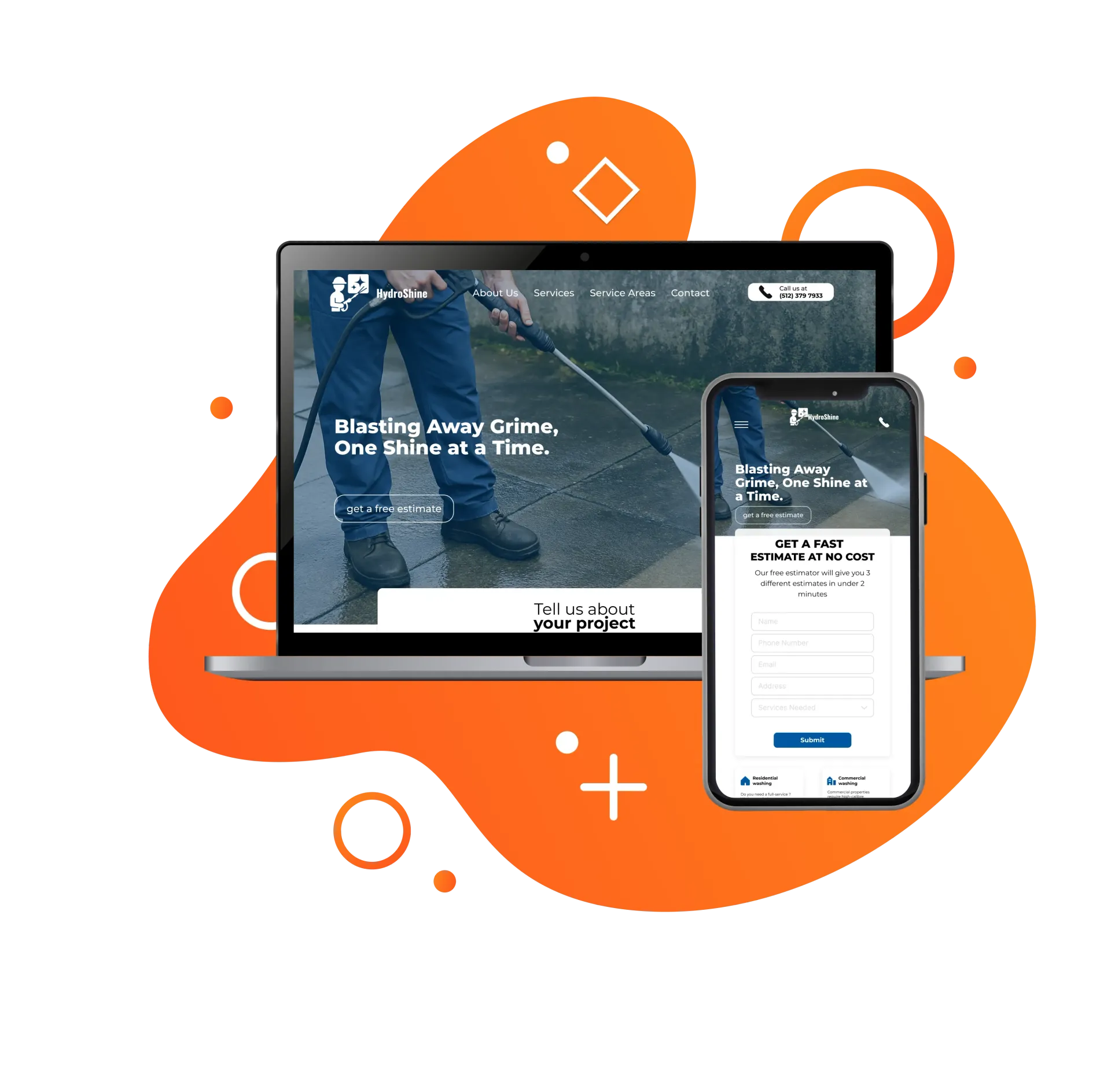 A phone with a roofing company website on it.