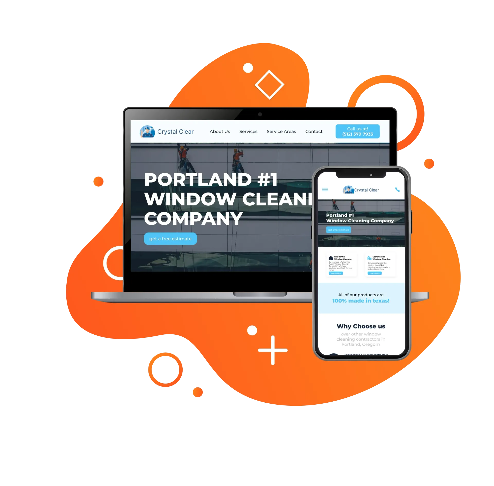 A phone with a roofing company website on it.