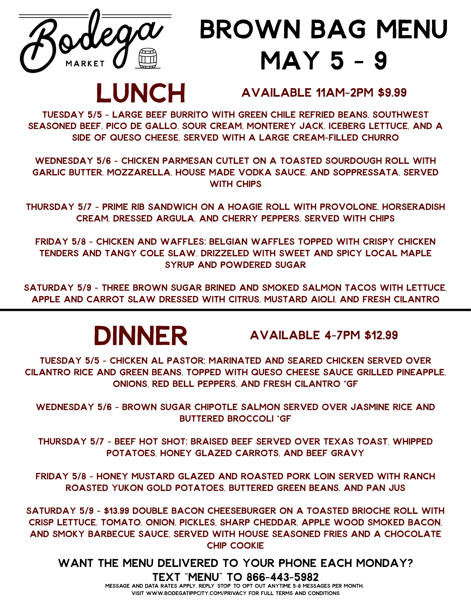 BODEGA WEEKLY BROWN BAG MENU