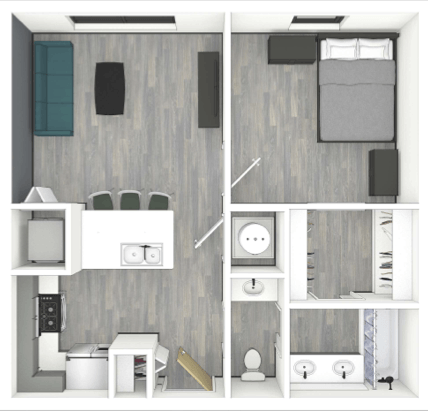 1 Bed 1 Bath digital floorplan
