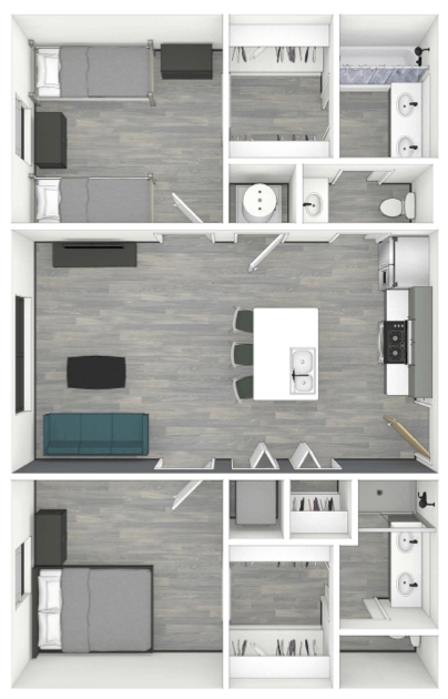 2 Bed 2 Bath digital floorplan