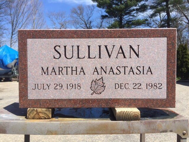 Grave marker crafted by Natick Memorial Works