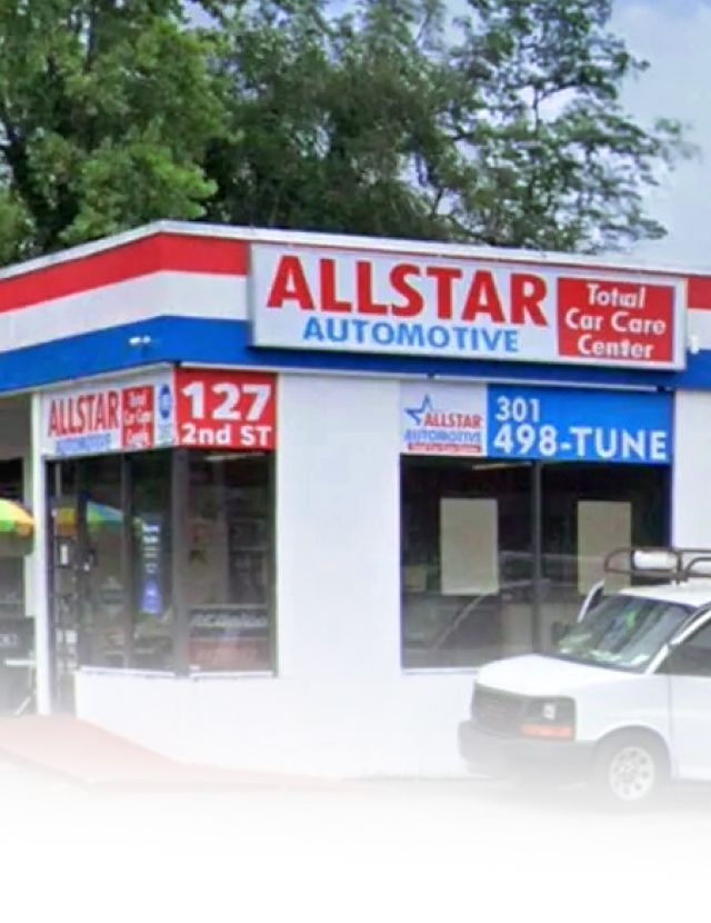 Allstar Automotive, a white car care center with red and blue trim, at 127 2nd St with a phone number listed. | Allstar Automotive